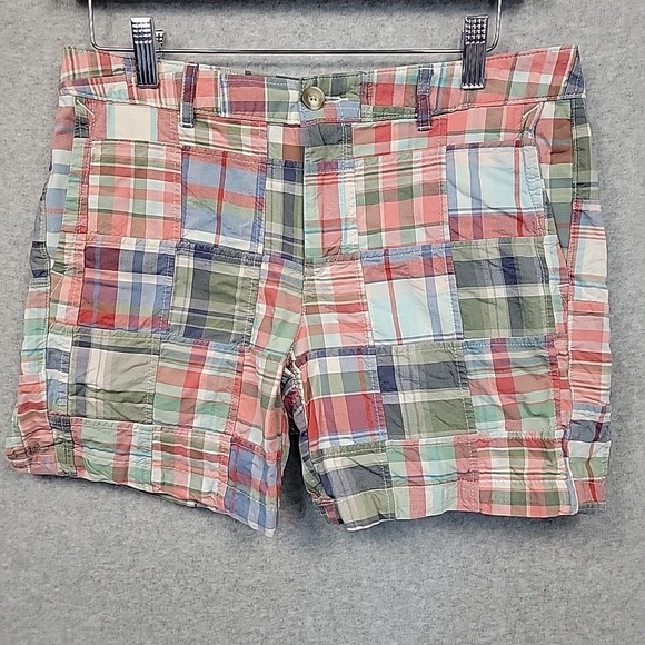 L.L. Bean Pants - L.L. Bean Patchwork Plaid Cotton Shorts - Coral, Blue, Green
